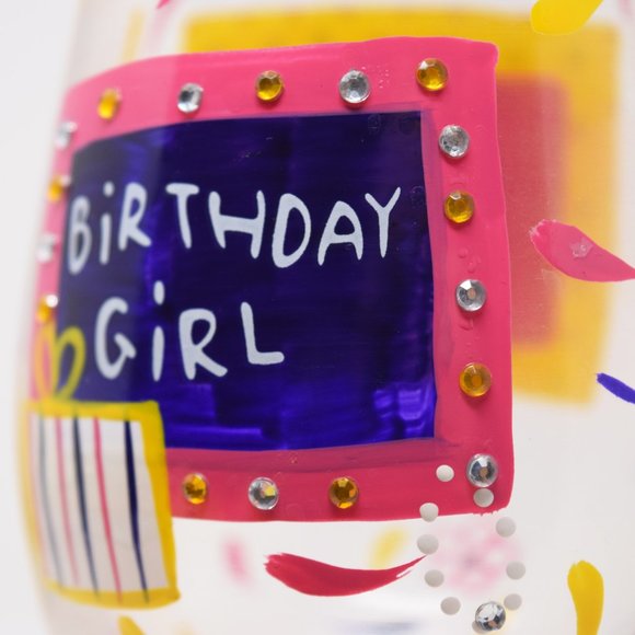 Lolita Birthday Girl Artisan Hand Painted Wine Glass Happy Colorful Party Gift - Picture 11 of 12